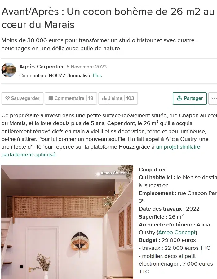 Houzz – Un cocon bohème de 26 m2 au cœur du Marais