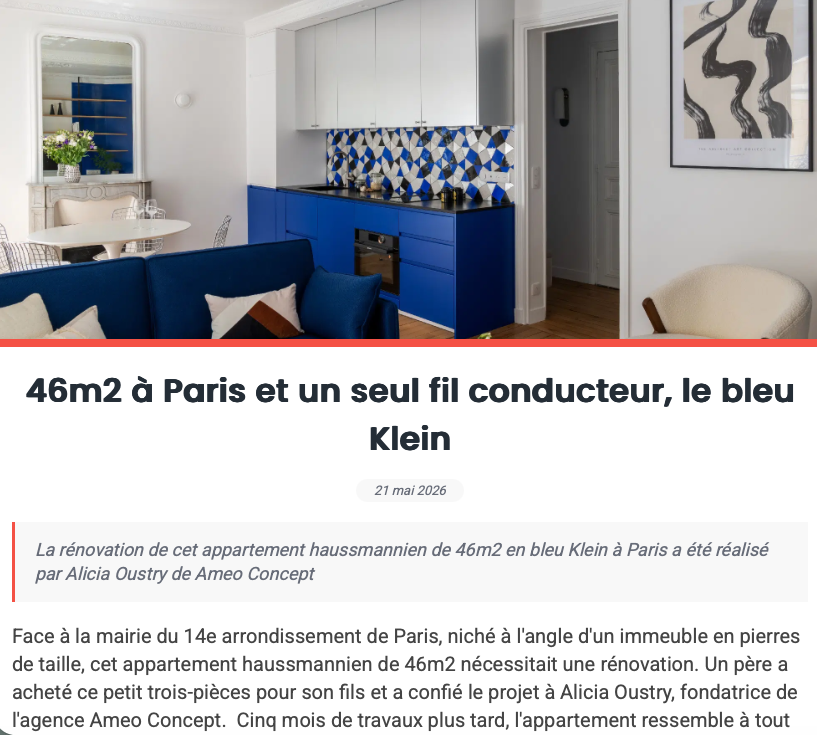 Planète Deco – 46m2 à Paris et un seul fil conducteur, le bleu Klein