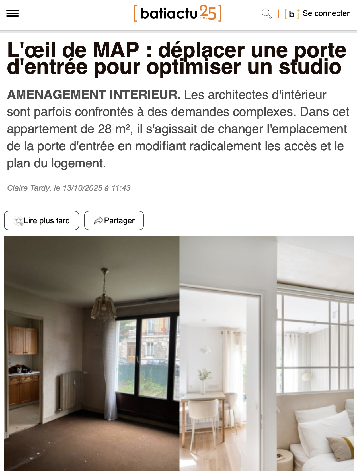 L&rsquo;œil de MAP – déplacer une porte d&rsquo;entrée pour optimiser un studio